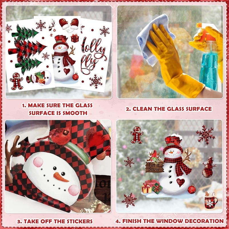 BORAMDO Christmas Window Clings 12 Sheets, Buffalo Plaid Xmas Window Decals Stickers Removable Holiday Decorations for Home & Office, 12 Styles - Image 4